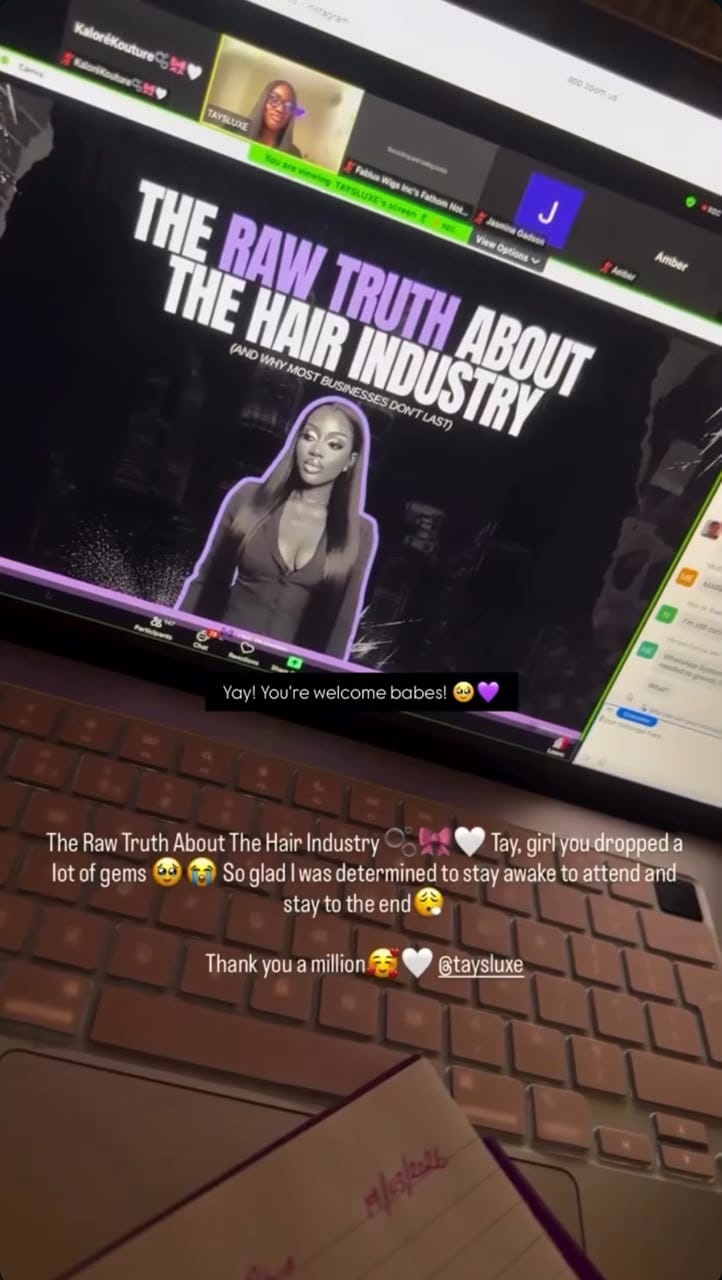 Customer photo review of THE RAW TRUTH ABOUT THE HAIR INDUSTRY: Masterclass Replay