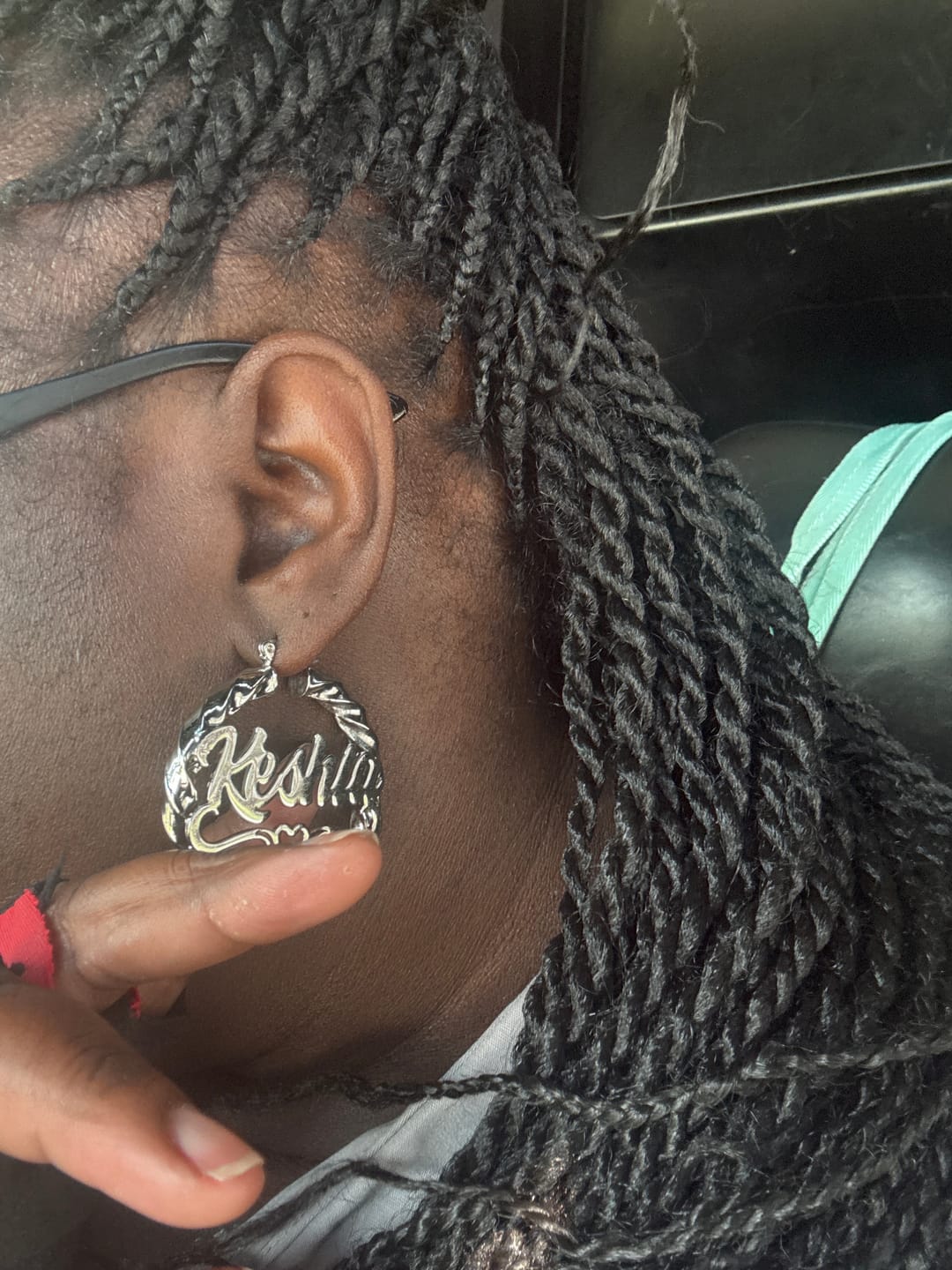 Customer photo review of Heart Twist Name Hoop Earrings