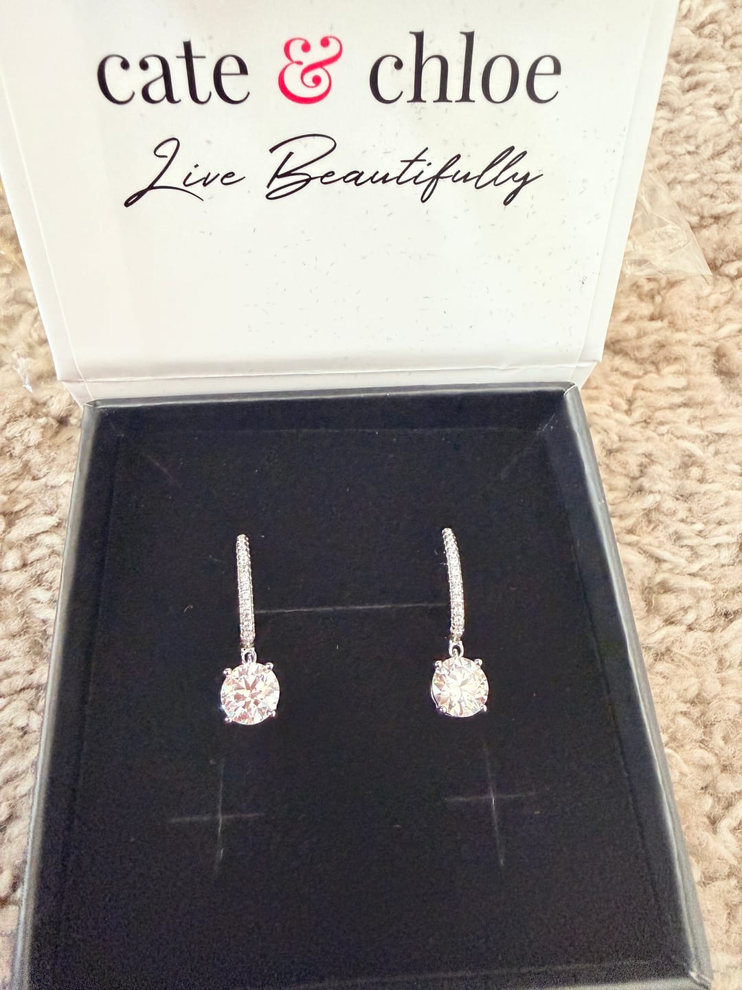Customer photo review of Moissanite by Cate & Chloe Finley 18k Gold Plated 925 Sterling Silver Dangle Earrings 2.13tcw