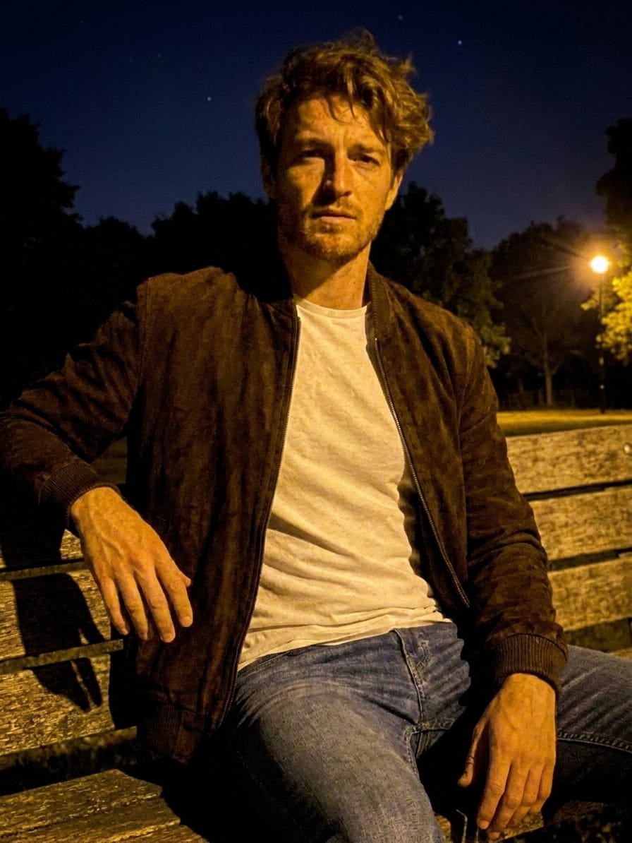 Customer photo review of Men's Dark Brown Suede Bomber Jacket