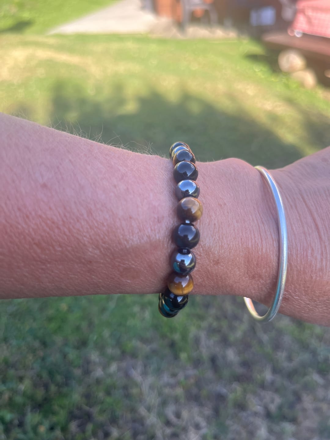 Customer photo review of Bracelet "3 Protections" en Oeil de Tigre, Hématite & Obsidienne Noire