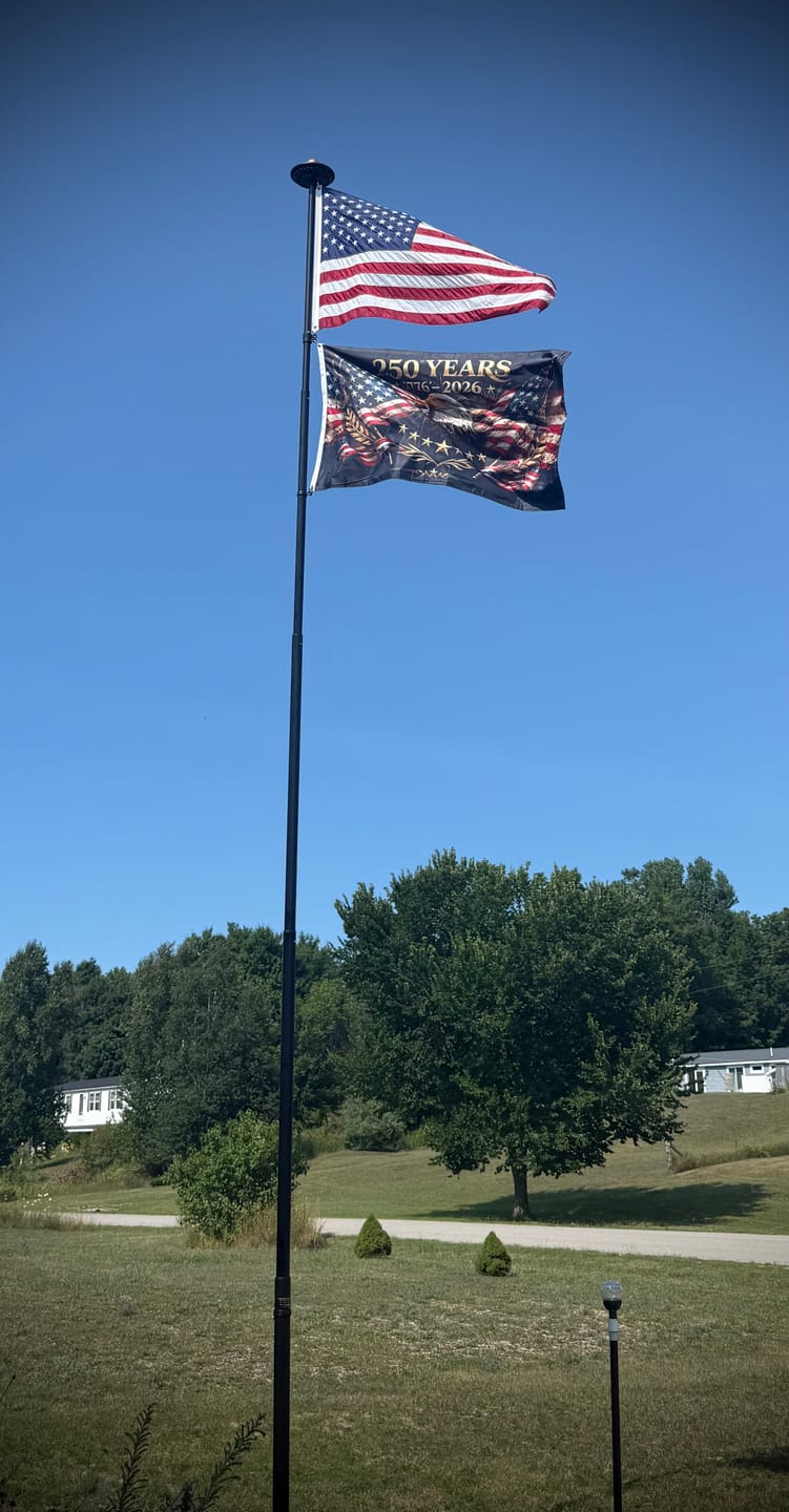 Customer photo review of The Eagle Rises: America 250th Anniversary Flag