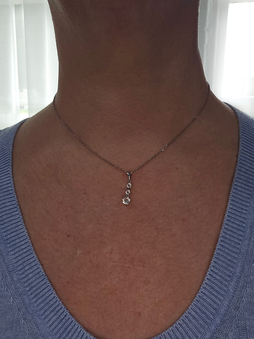 Customer photo review of Delilah 18k White Gold Plated Drop Pendant Necklace with Swarovski Crystals