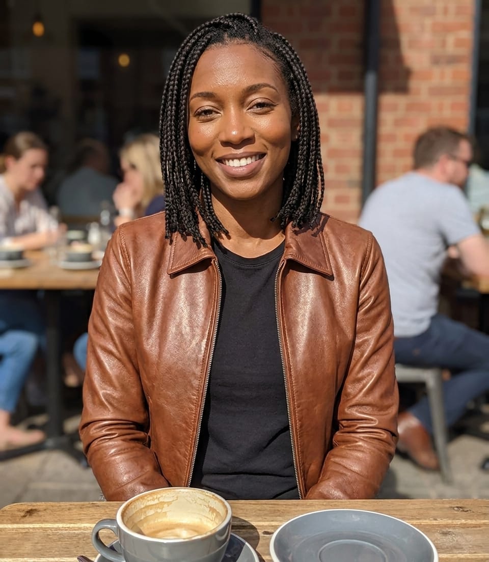 Customer photo review of Women's Cognac Wax Harrington Leather Jacket