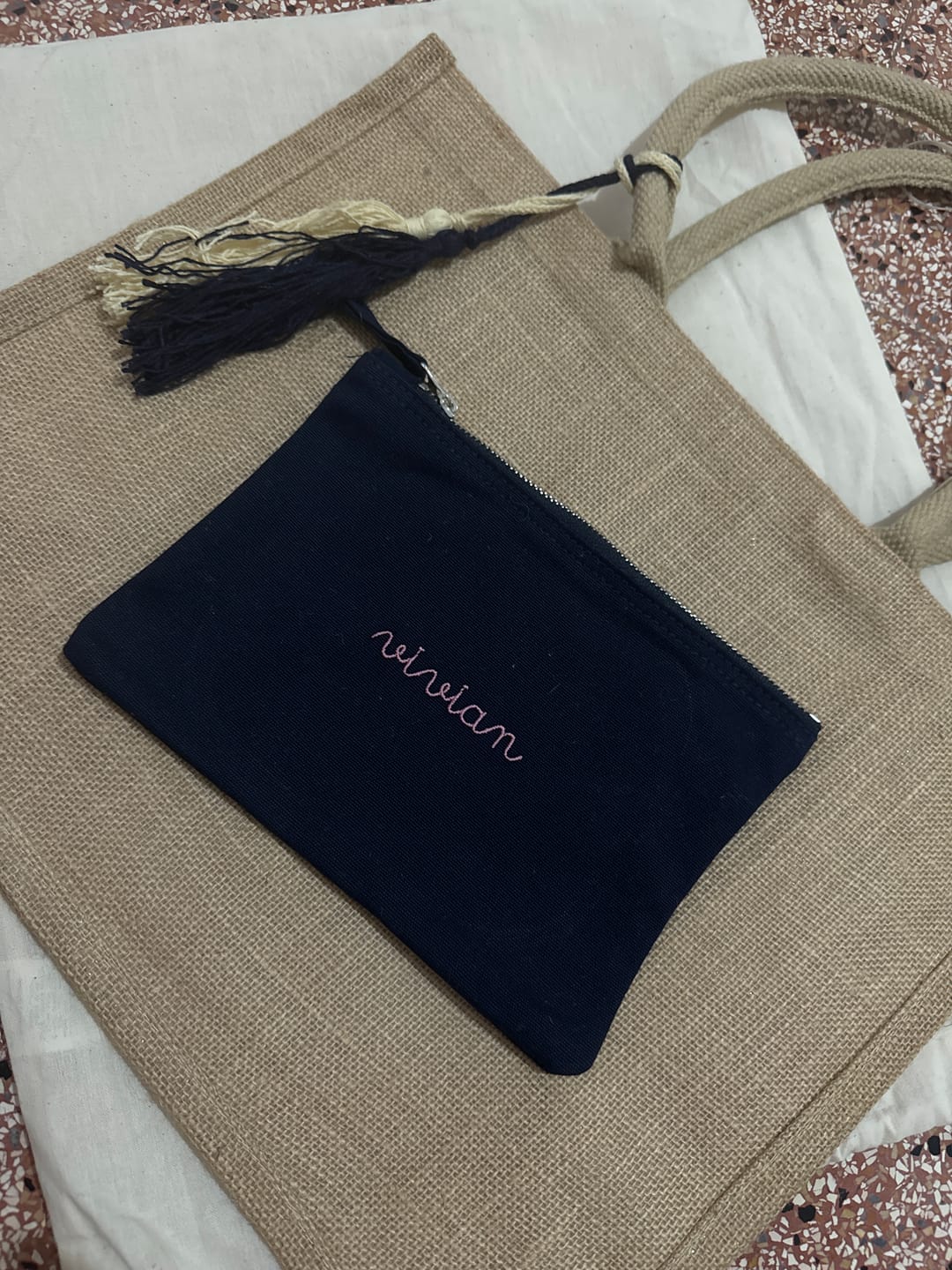 Customer photo review of Pouch Bag in Cotone - Blu navy