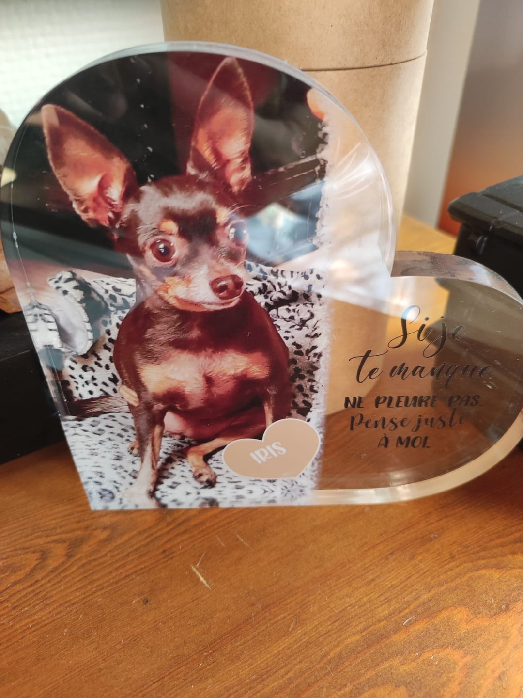 Customer photo review of Si je te manque - Cœur en verre personnalisé