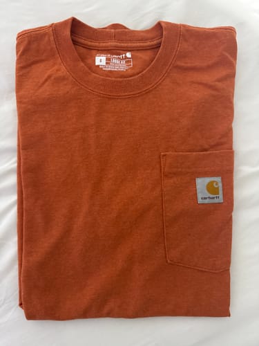Customer photo review of Vintage Orange Carhartt Pocket Tee (S)
