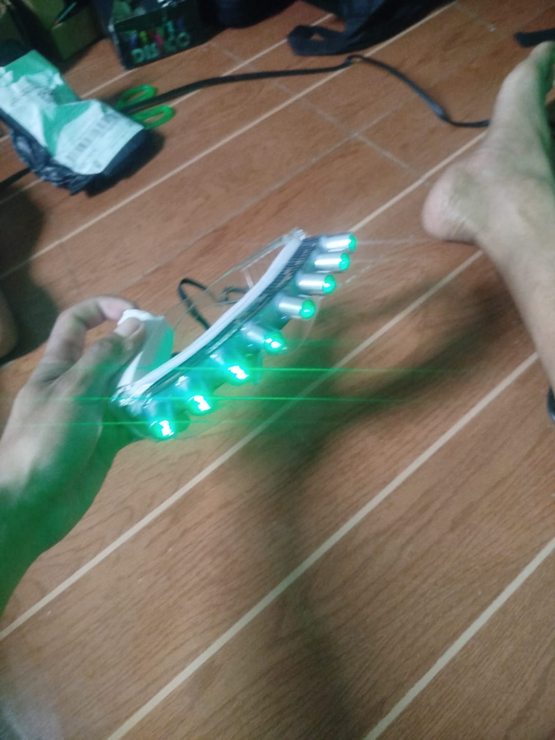 Customer photo review of Programmable Green Laser Glasses with Dynamic Effects for Stage & Club Shows