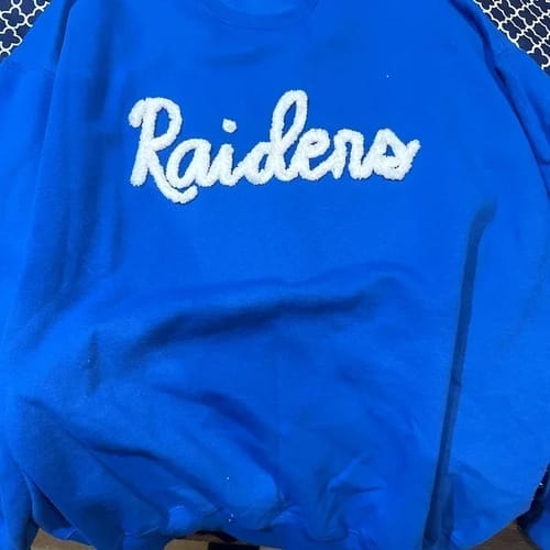 Customer photo review of Custom College Chenille Team Name Embroidered Sweatshirt | Gifts for Sports Mom