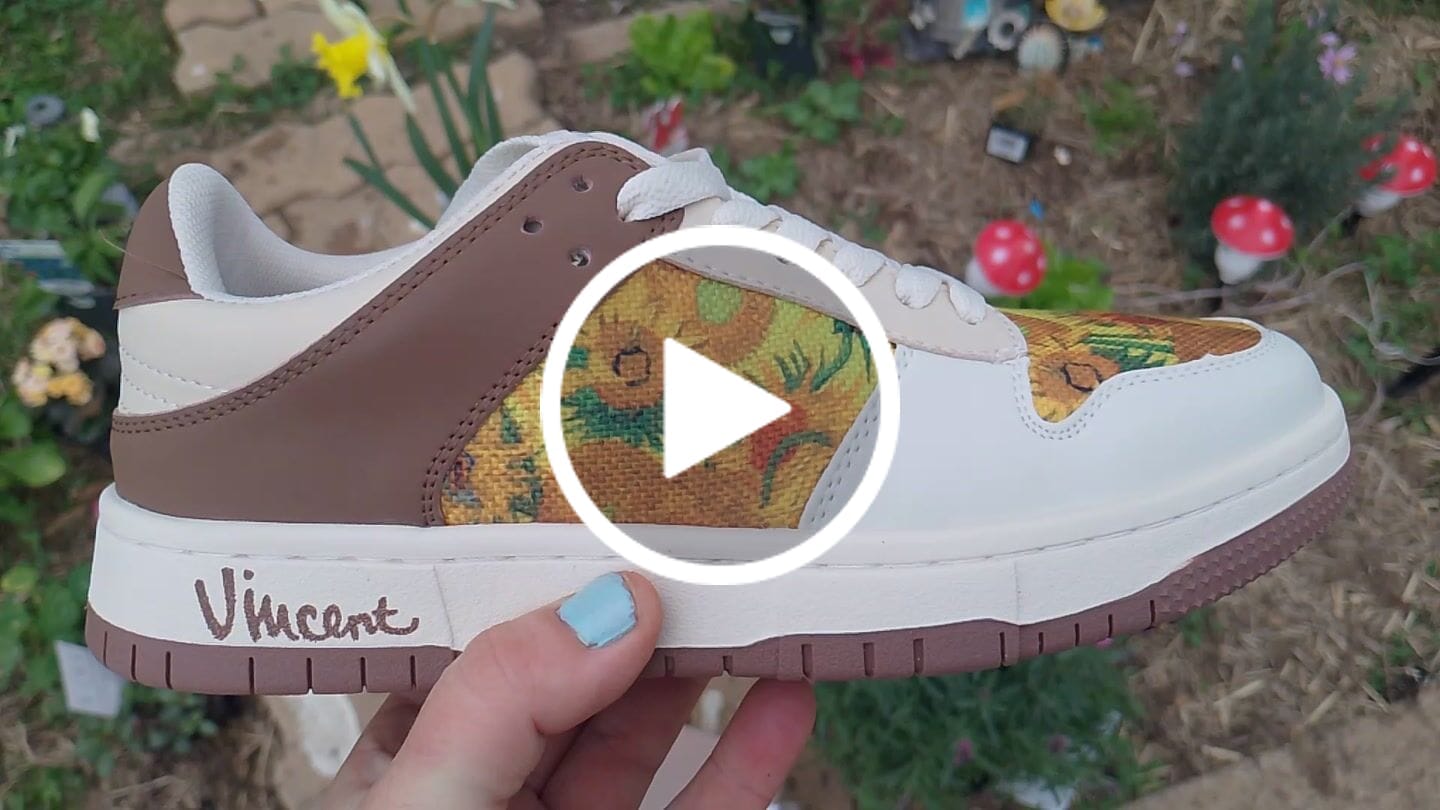 Customer video review of Van Gogh Sunflowers inspired sneakers