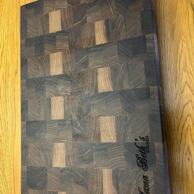 Customer photo review of Personalized Double-sided Walnut  End Grain Cutting Board
