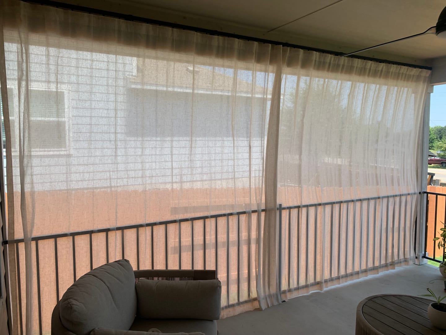 Customer photo review of Noah Linen Look Lightweight Waterproof Custom Outdoor Curtain