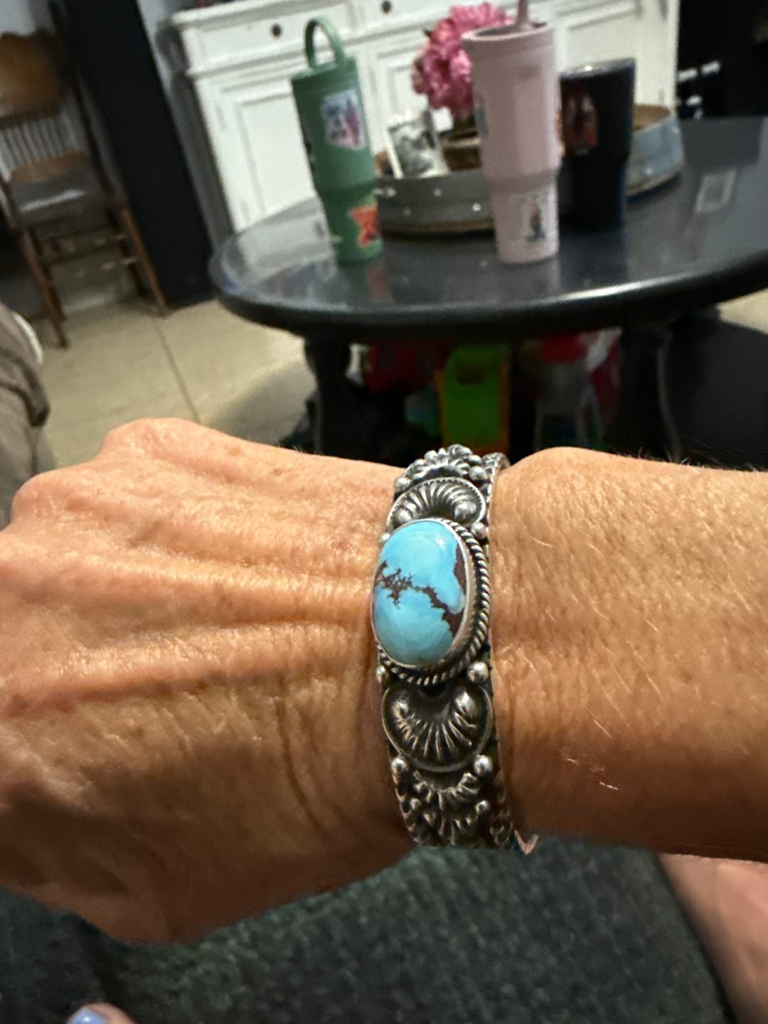 Customer photo review of Handcrafted Golden Hills Turquoise & Sterling Silver Cuff Bracelet