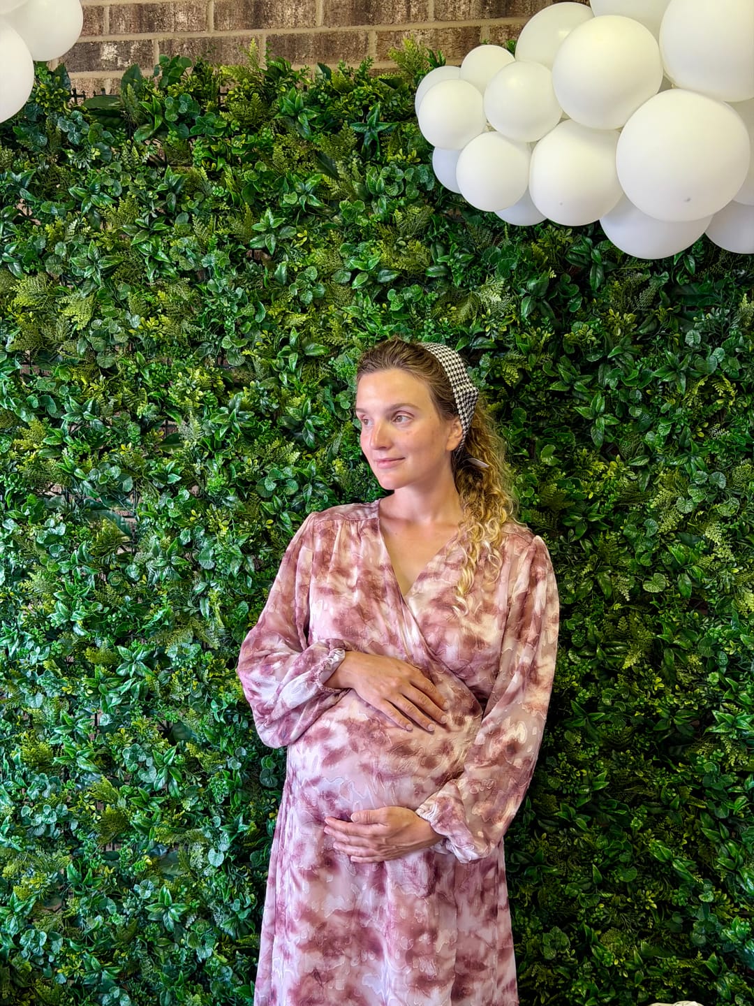 Customer photo review of Elise Maternity Wrap Dress in Burgundy