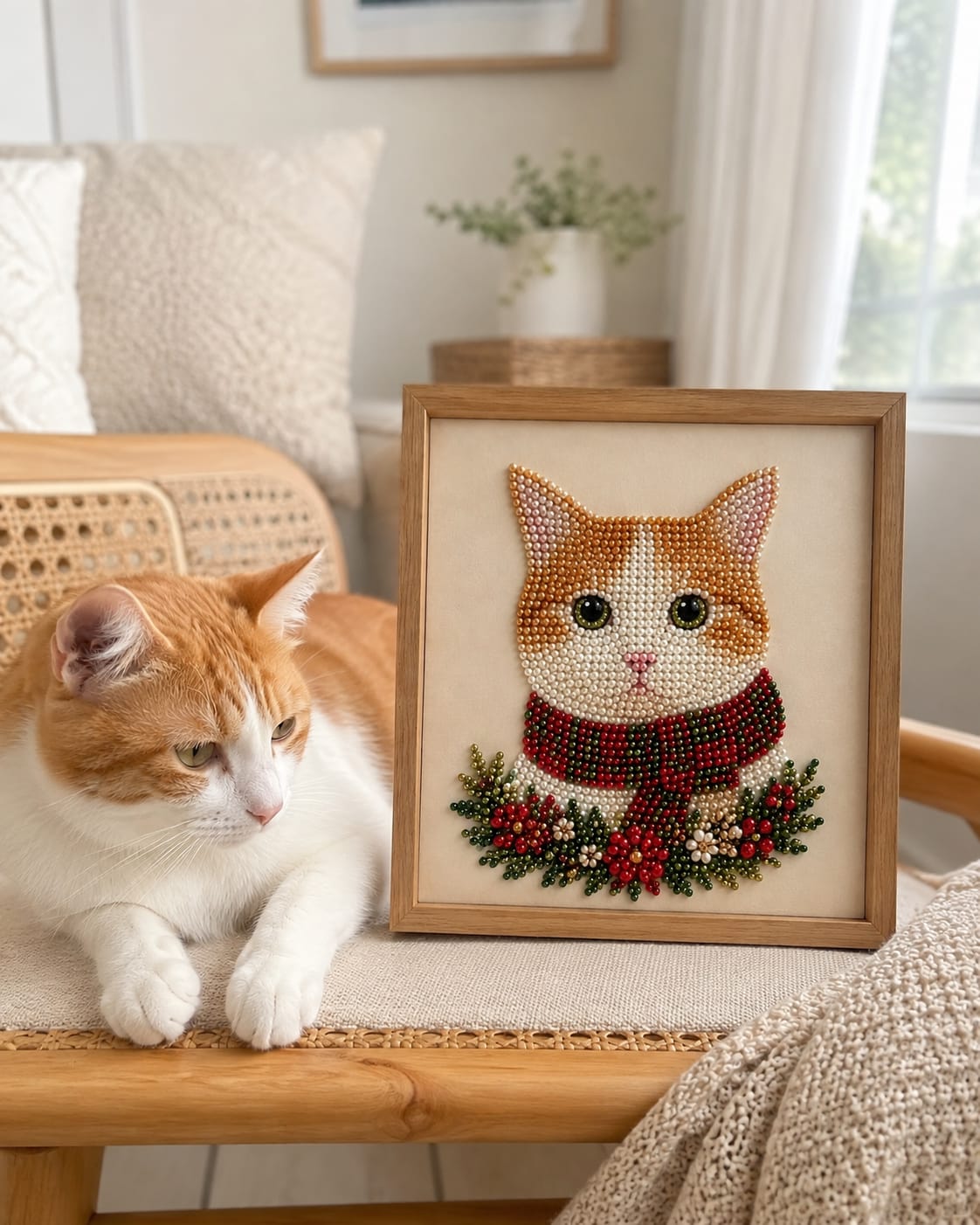 Customer photo review of Personalized 3D Pearl Art DIY Kit – Custom Pet Christmas Portrait with Festive Scarf, Handmade Holiday Wall Decor Gift for Pet Lovers