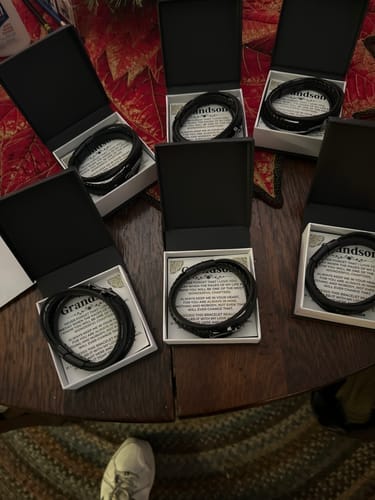 Customer photo review of Gift for Grandson from Grandma Cross Leather Bracelet – Forever in My Heart