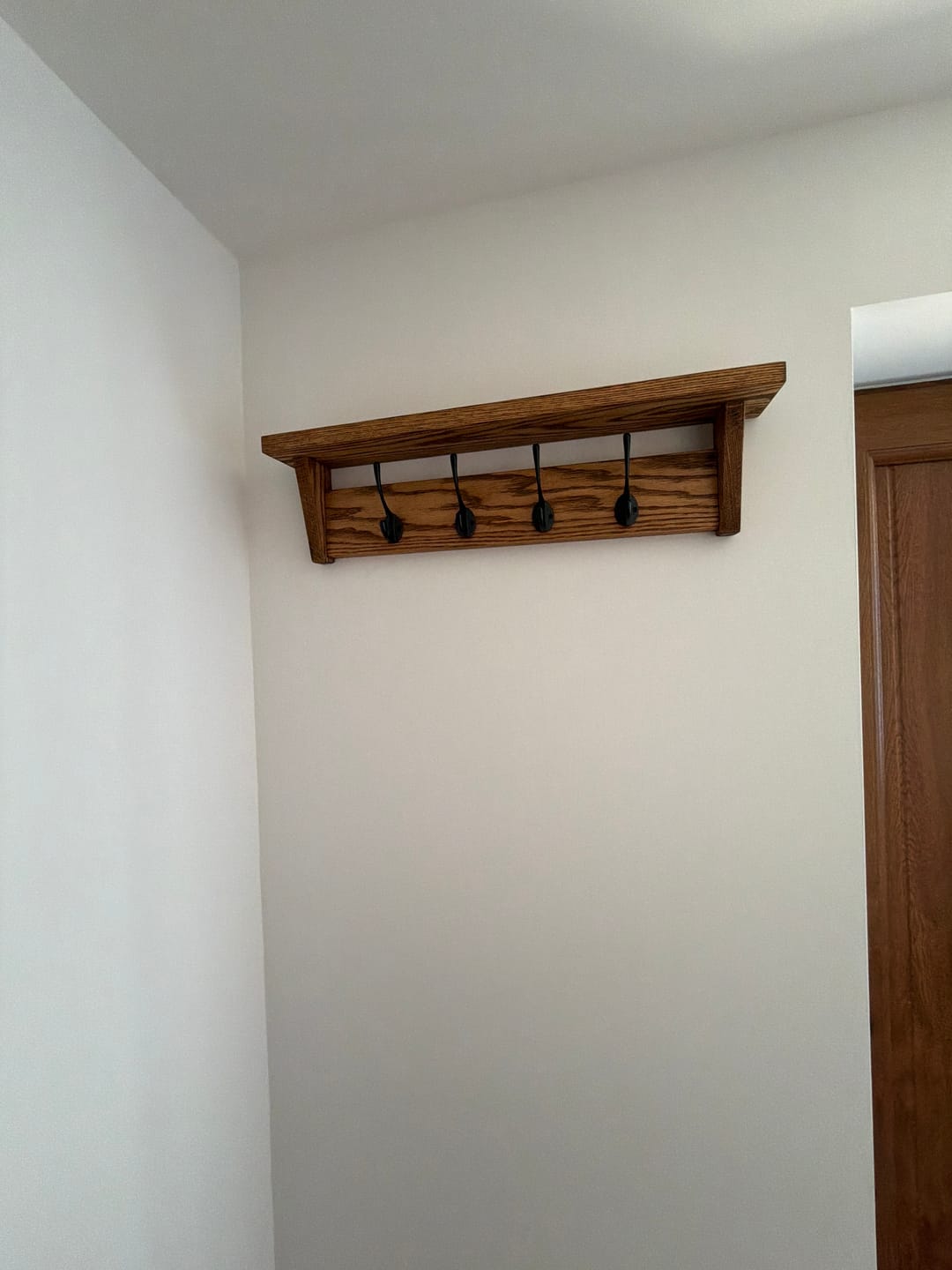 Customer photo review of Solid Oak Coat Rack With Storage Shelf