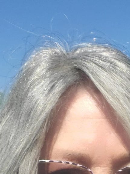 Customer photo review of Natural Invisible Straight Hair Topper – Seamless Crown Volume for Thinning Hair