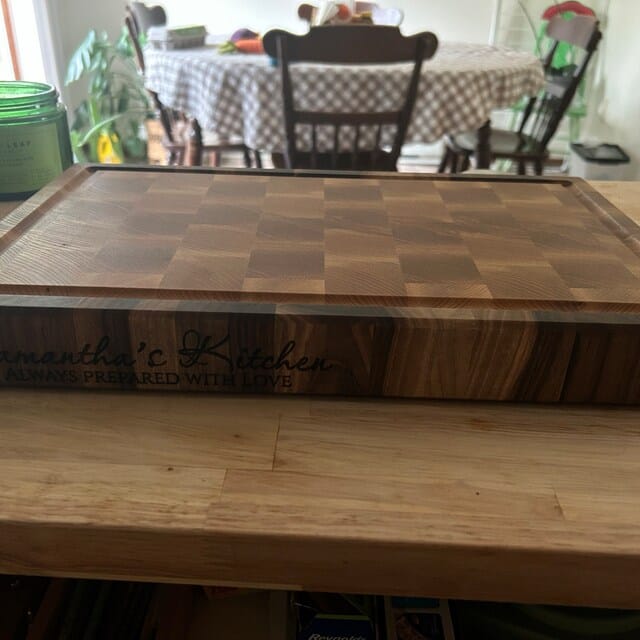 Customer photo review of Personalized Double-sided Walnut and Cherry End Grain Cutting Board
