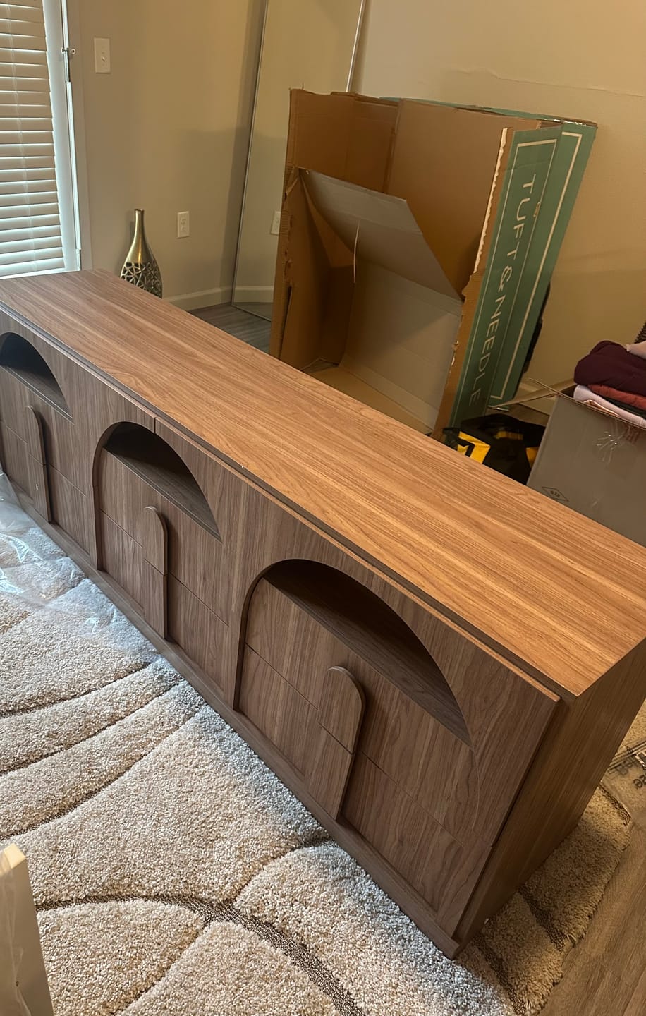 Customer photo review of Bijou 70" Modern Arched TV Stands with 6 Drawers (Set of 2)