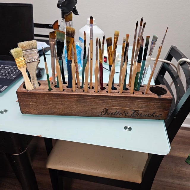 Customer photo review of Personalized Paint Brush Holder |  Handmade Wooden Gift for Artists & Painters