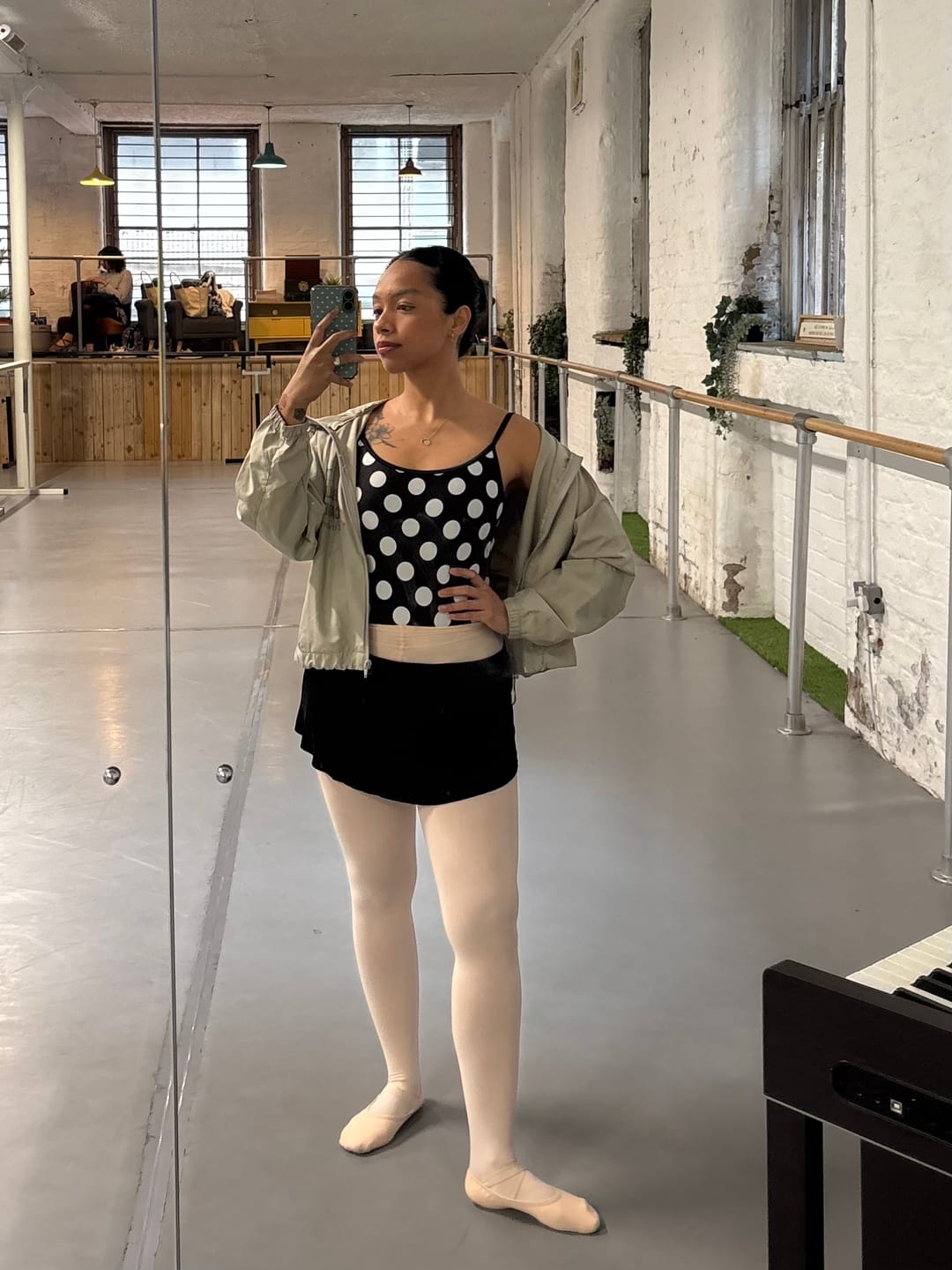 Customer photo review of Women's Cali Camisole Ballet Leotard – Black with White Polka Dots