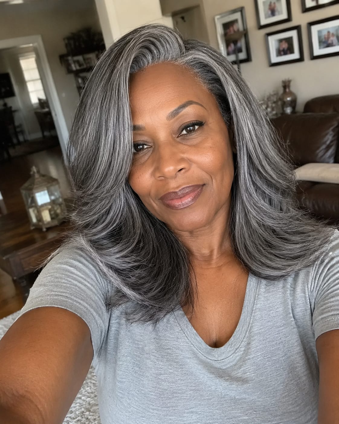 Customer photo review of Luvwin Salt & Pepper Gray Beginner Friendly Glueless Layered Cut Wave Wig 100% Human Hair