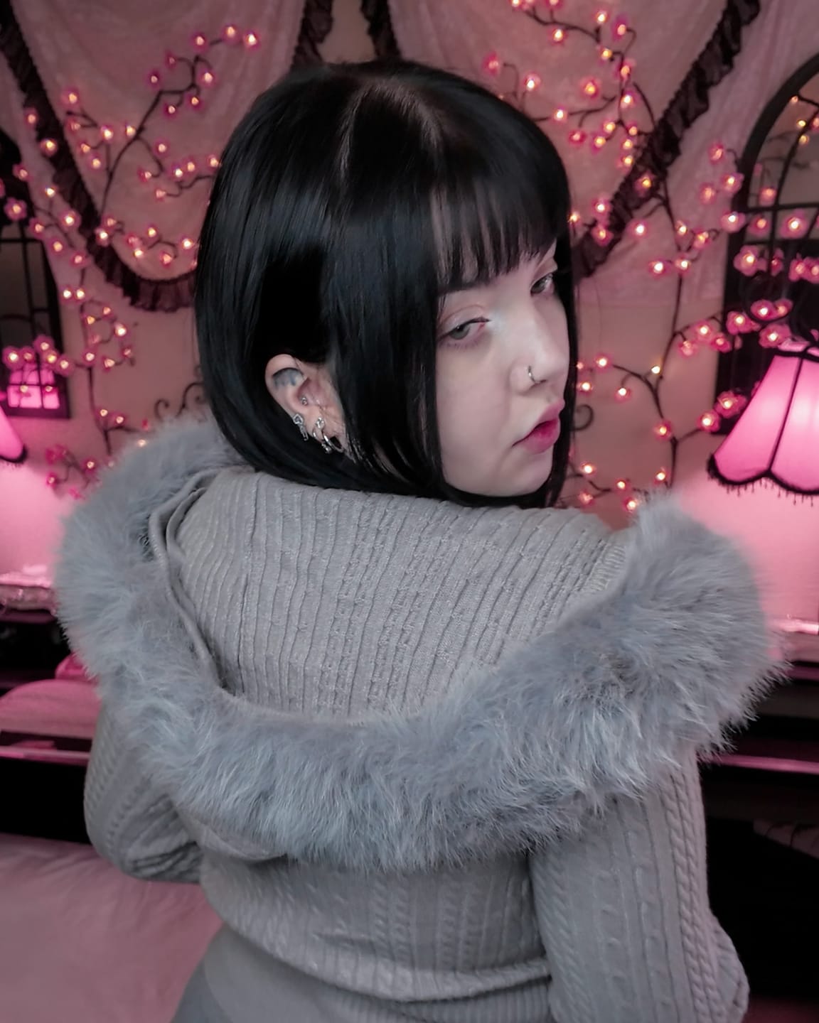 Customer photo review of Fur Trim Cozy Cloud Cable Knit Set (Grey)
