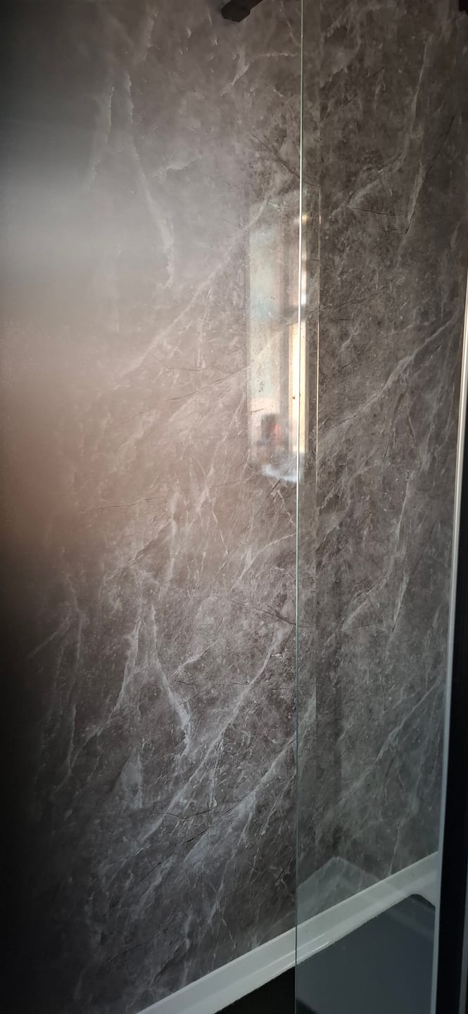 Customer photo review of Premium Pietra Marble Gloss Shower Wall Panel – 1M x 2.4M