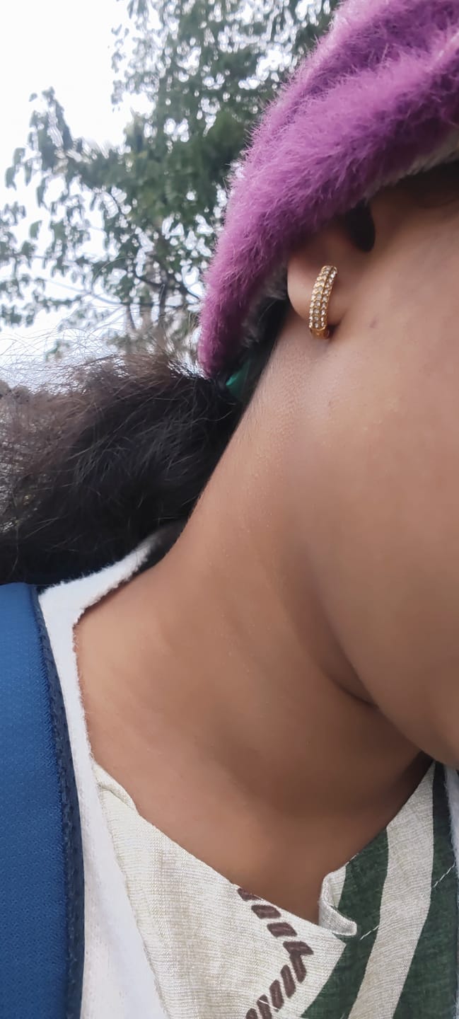 Customer photo review of Diamond Huggie Hoop Earrings