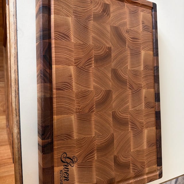 Customer photo review of Personalized Double-sided Walnut and Cherry End Grain Cutting Board
