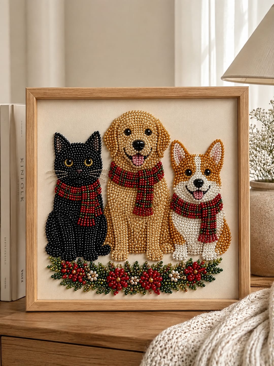 Customer photo review of Personalized 3D Pearl Art DIY Kit – Custom Pet Christmas Portrait with Festive Scarf, Handmade Holiday Wall Decor Gift for Pet Lovers