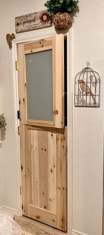 Customer photo review of TENONER Pine Solid Core 1-Lite Tempered Frosted Glass Exterior Dutch Door