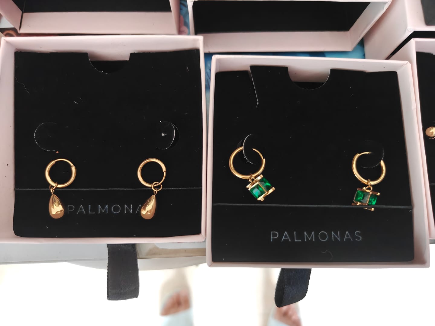Customer photo review of Emerald Drop Hoop Earrings