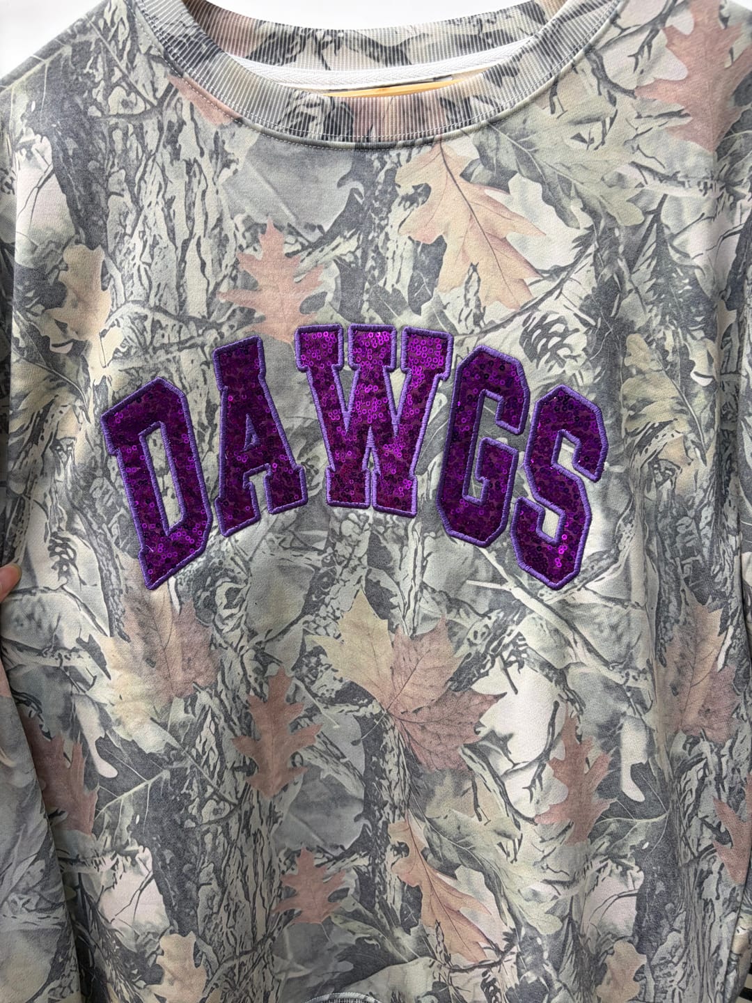 Customer photo review of Custom Sequin Name or Team Sweatshirt – Personalized Glitter Letters, Vintage Wash Style | Gifts for Sports Mom