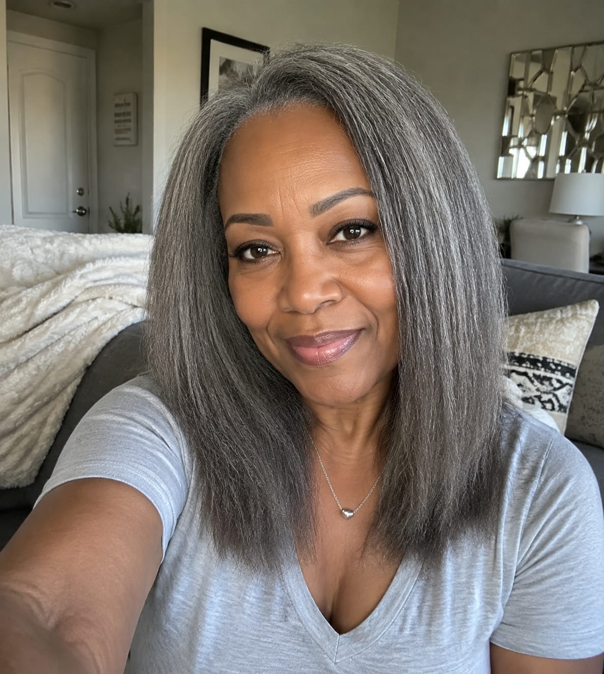Customer photo review of Luvwin Salt & Pepper Kinky Straight 3 In 1 Half Wig Beginner Friendly Glueless 3/4 Wig 100% Human Hair