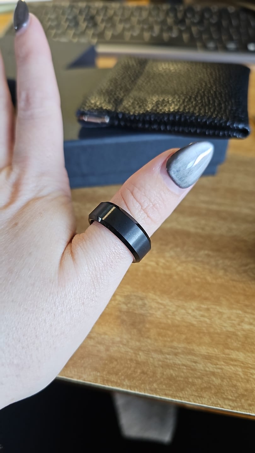 Customer photo review of The Darknight - Black 8mm Brushed Tungsten Beveled Ring