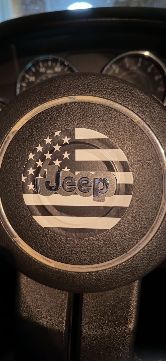 Customer photo review of American Flag Steering Wheel Decal for Jeep
