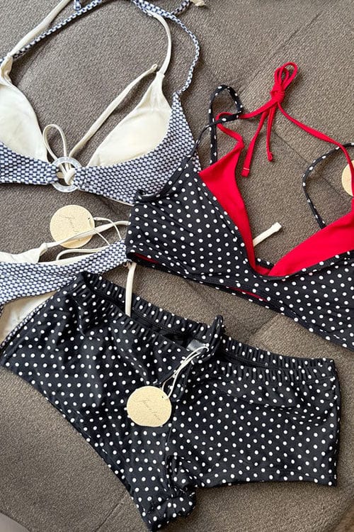 Customer photo review of Black Polka Dot Print Double Layer Top & Cheeky Boyshorts Bikini Set