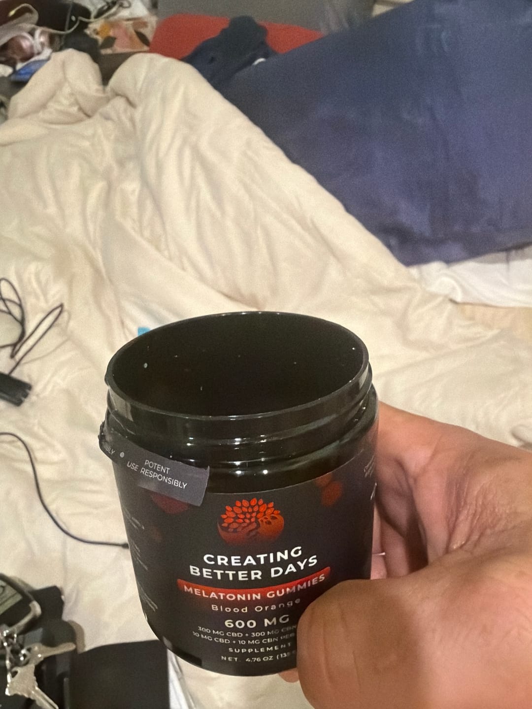 Customer photo review of Blood Orange Melatonin CBD+CBN 600mg - THC Free - Sleep