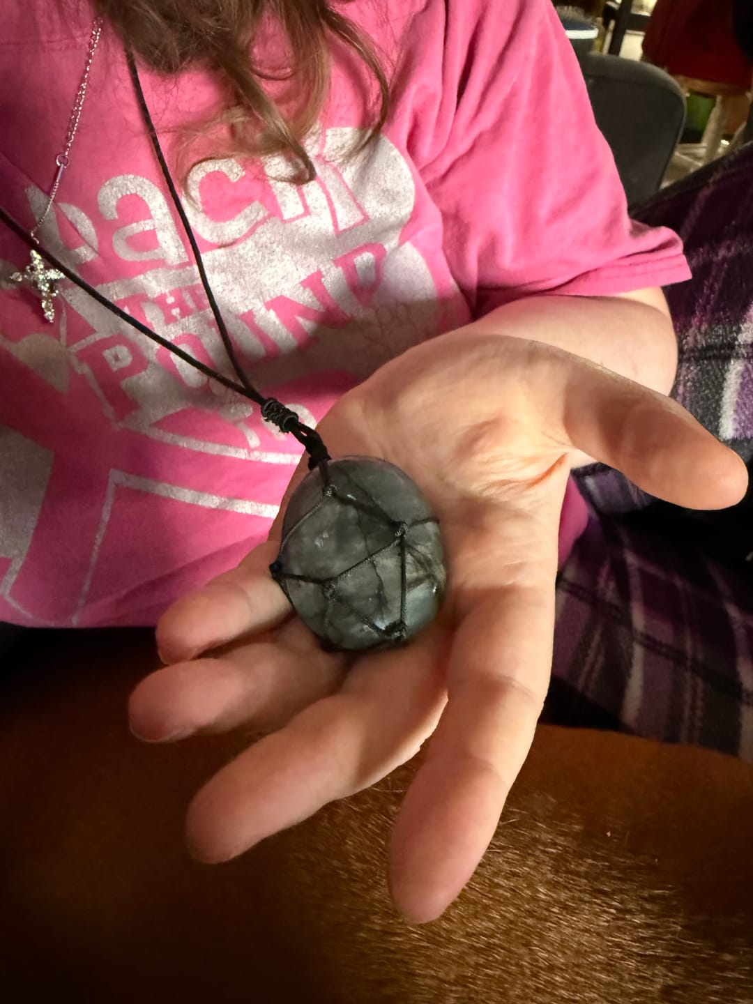 Customer photo review of Dragon's Heart Labradorite Necklace