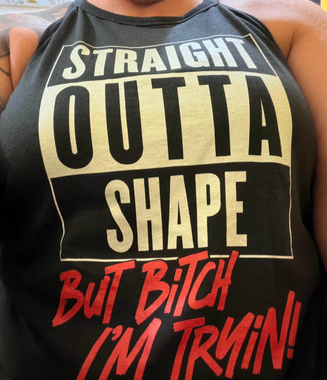 Customer photo review of Straight Out Of Shape Rocker Tank