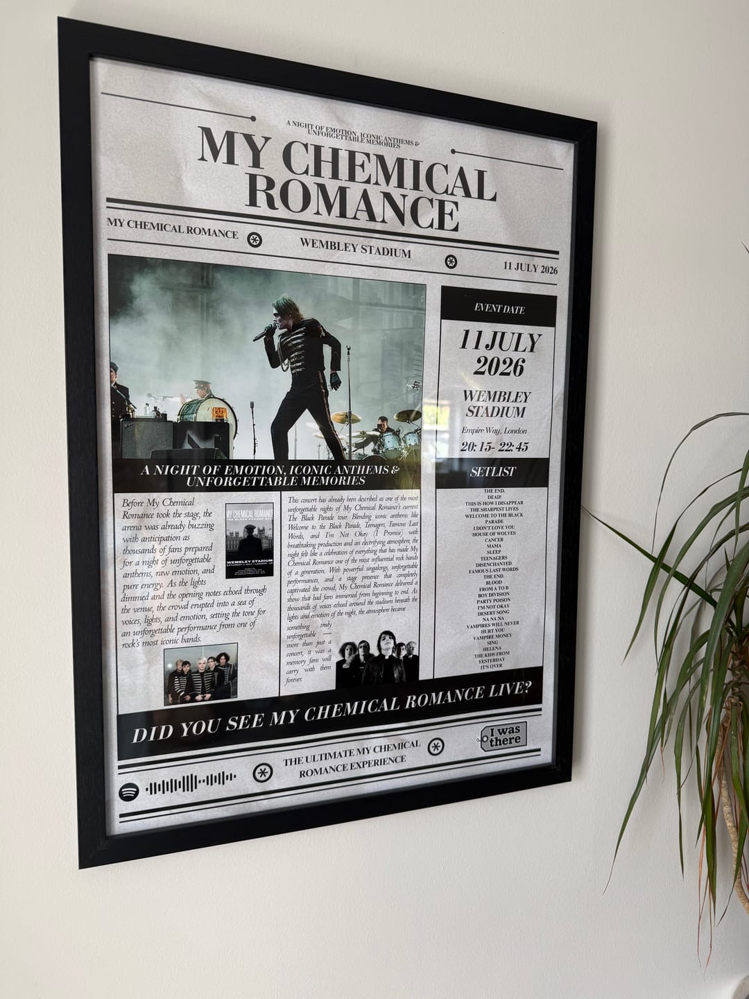 Customer photo review of My Chemical Romance - Personalised Newspaper Style Concert Poster