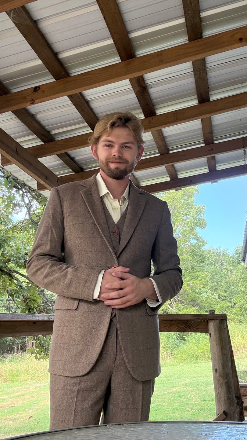 Customer photo review of Light Brown Herringbone Tweed 3 Piece Suit