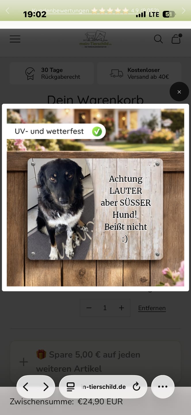 Customer photo review of Hunde-Türschild personalisiert mit Foto & Text (UV- und wetterfest)