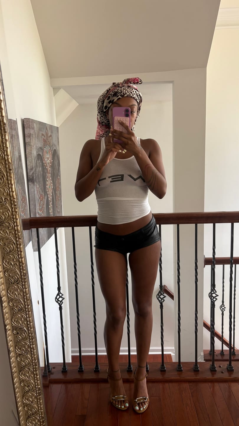 Customer photo review of Micro Mini Shorts (Black Leather)