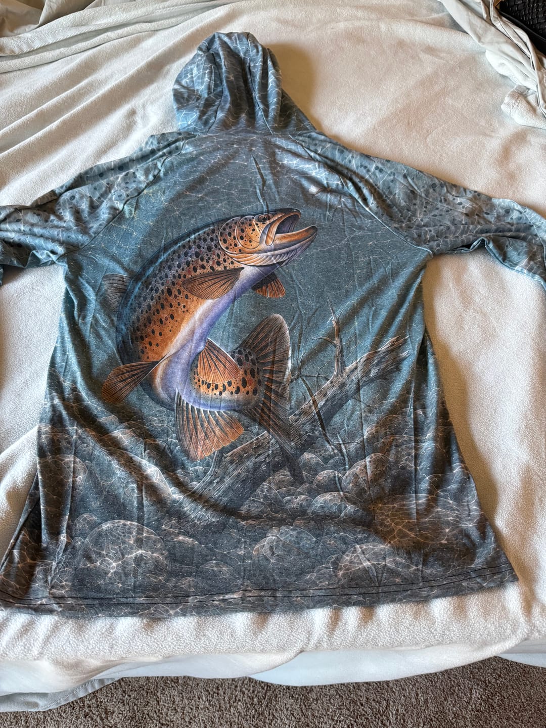Customer photo review of AirLite Fishing Sun Hoodie - Ozark Current Crown Brown - MHL27
