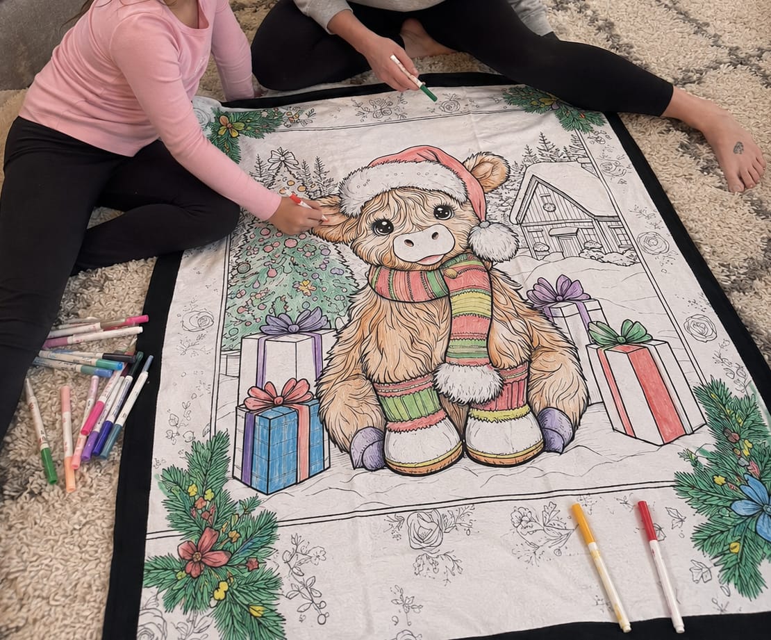 Customer photo review of DIY Drawing Blanket with 24 Colors Markers, Doodle Your Own Blankets, Customizable Washable Paint & Play Blankets for Adults