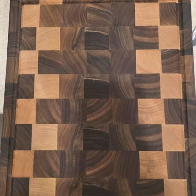 Customer photo review of Personalized Double-sided Walnut and Maple End Grain Cutting Board