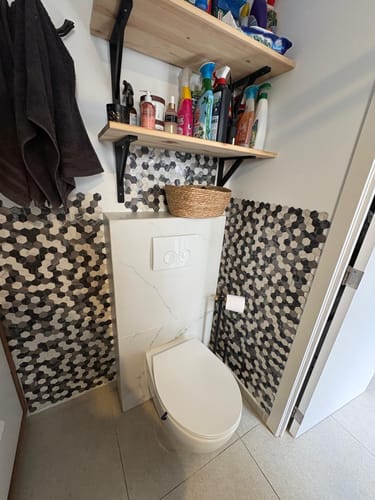 Customer photo review of Crédence Adhésive - Mosaïque Cuisine a Coller Noir Beige
